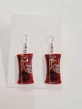 Novelty Kit Kat Mini Bar Earrings — Red